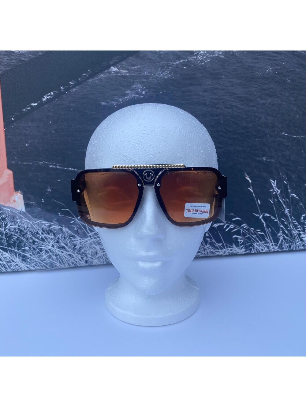 TRUE RELIGION Mens Glossy Black Plastic Sunglasses Amber Lenses TRM1875-1B-GO2